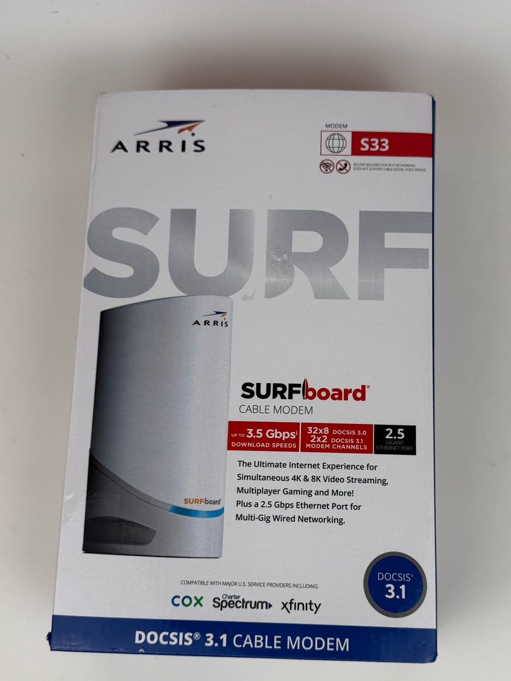 Arris Surfboard S33 V2 Docsis 3.1 Multi-gigabit Cable Modem w/2.5 Gbps Ethernet